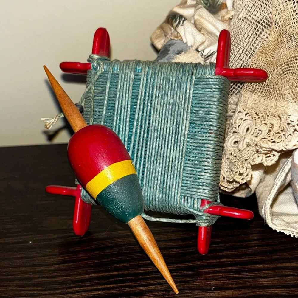 Vintage Folk Art Doll Cat Toy Handmade Fishing Theme - Picture 4 of 11